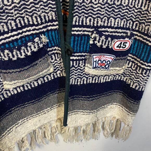 Mexican Baja Serape Fringe Blanket Vest Upcycled Boyscout Patches Virginia M - Picture 2 of 10